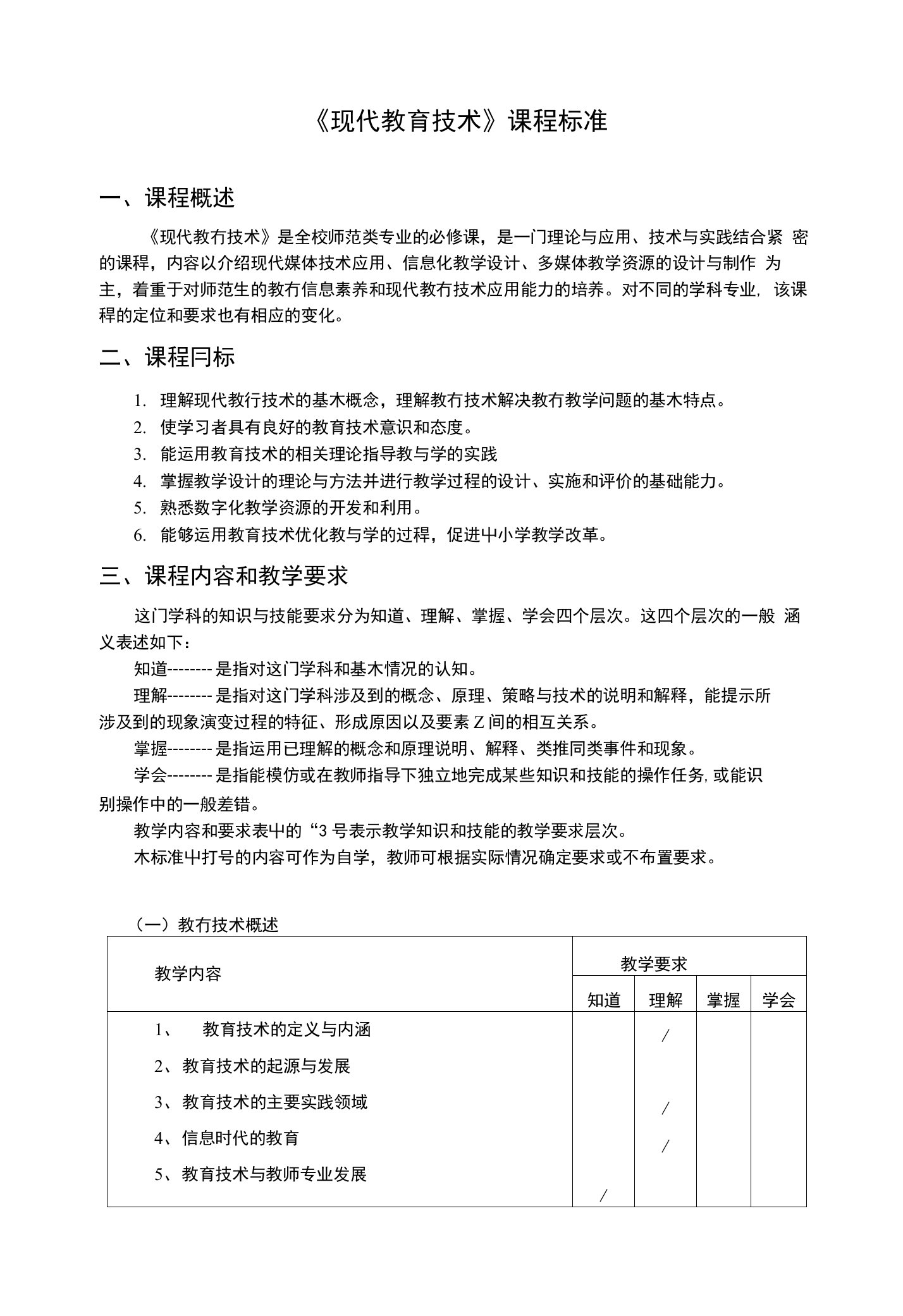 《现代教育技术》课程标准