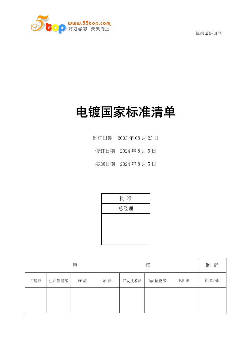 电镀厂电镀国家标准清单