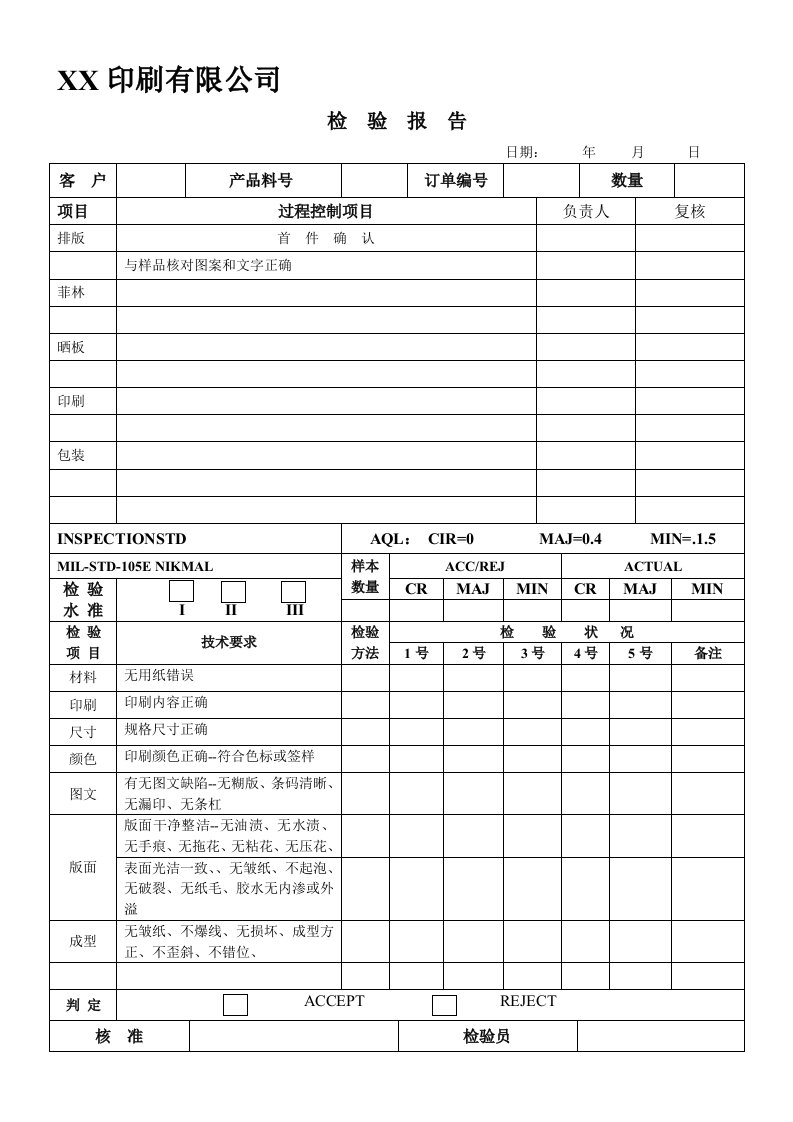 印刷产品检验报告