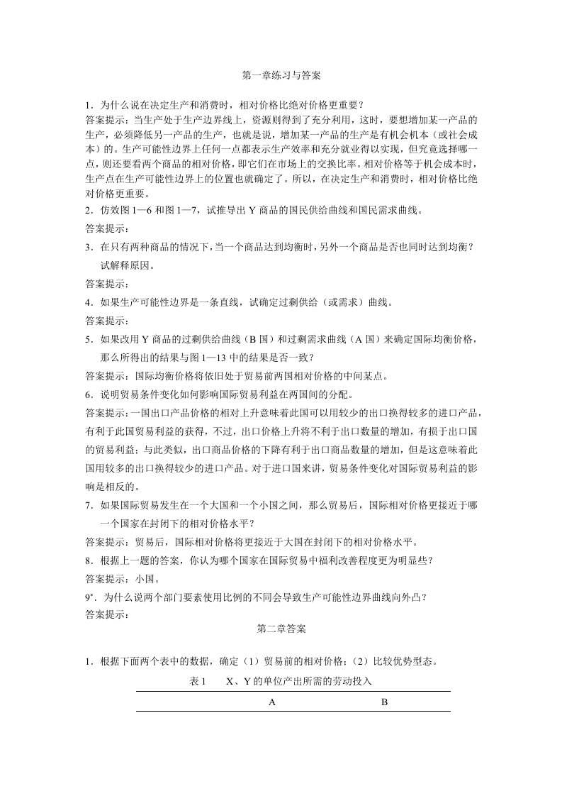 国际经济学作业答案