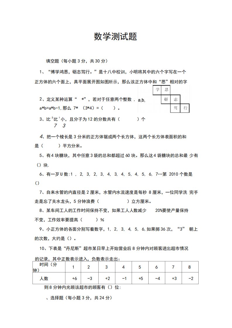 小学数学六年级总复习小升初必考题型