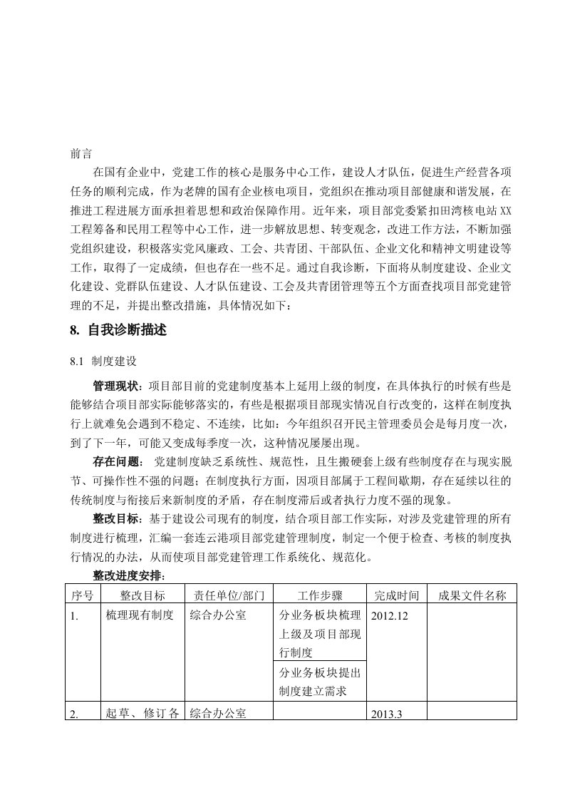 党建管理提升自我诊断报告