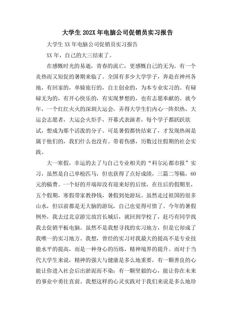 大学生电脑公司促销员实习报告