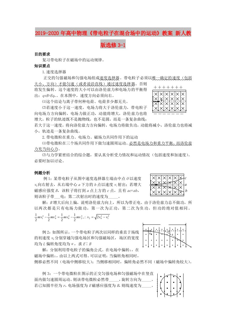 2019-2020年高中物理《带电粒子在混合场中的运动》教案