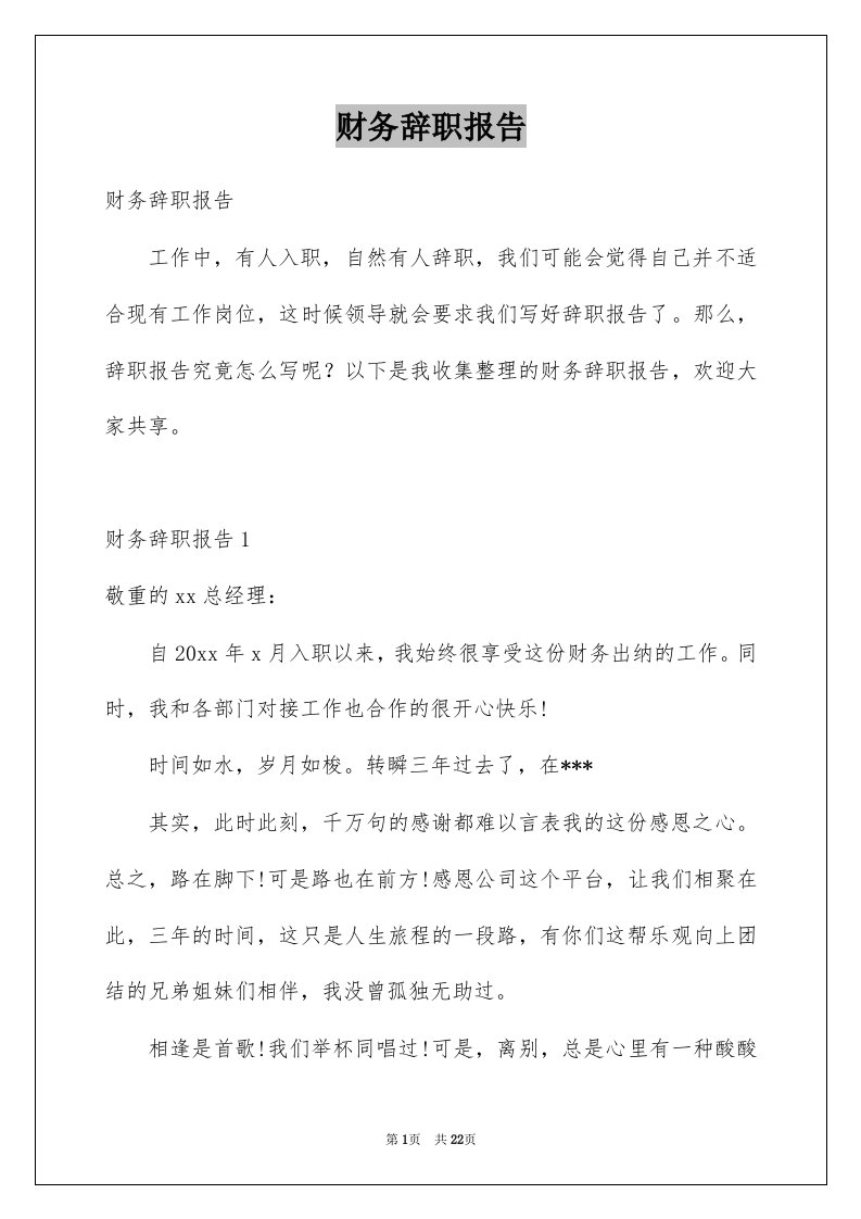 财务辞职报告例文3