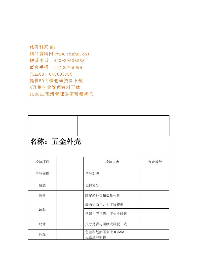 IQC来料检验报告表