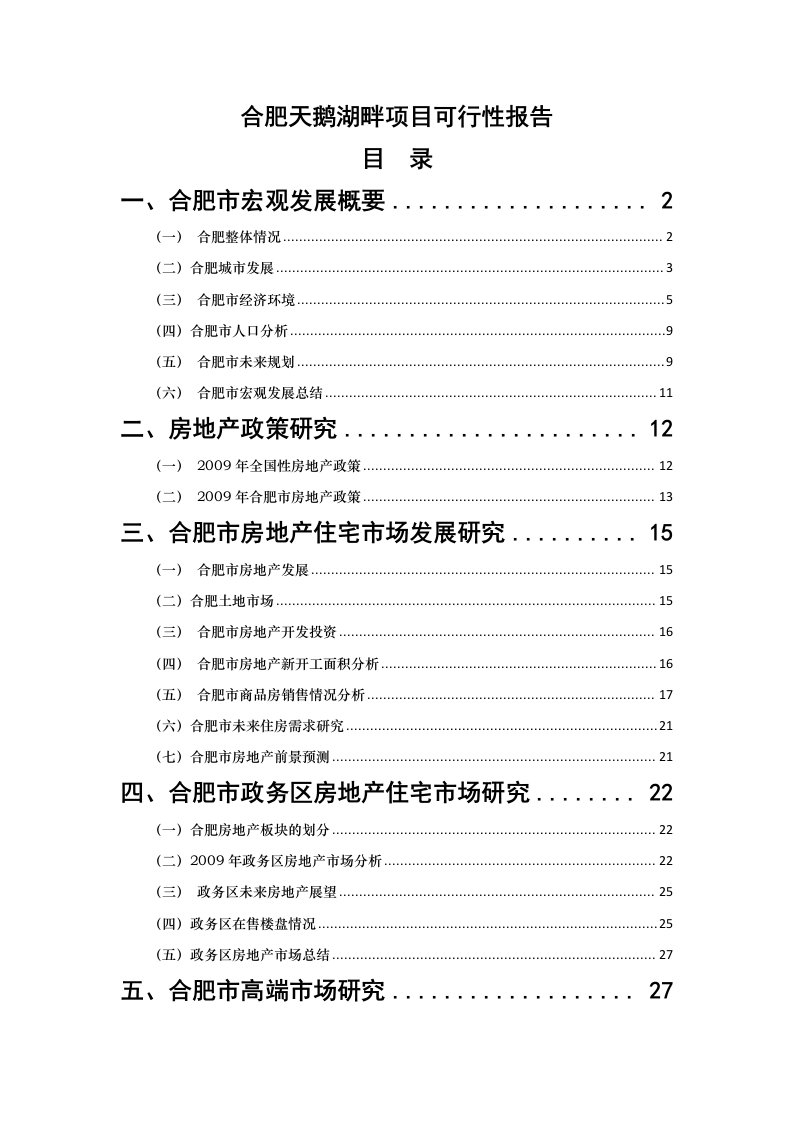 合肥市天鹅湖畔地块项目可行性研究报告_68页_2009年