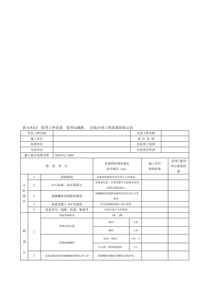 皮带机安装验收记录