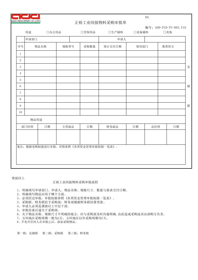 采购管理-间接物料采购申请单