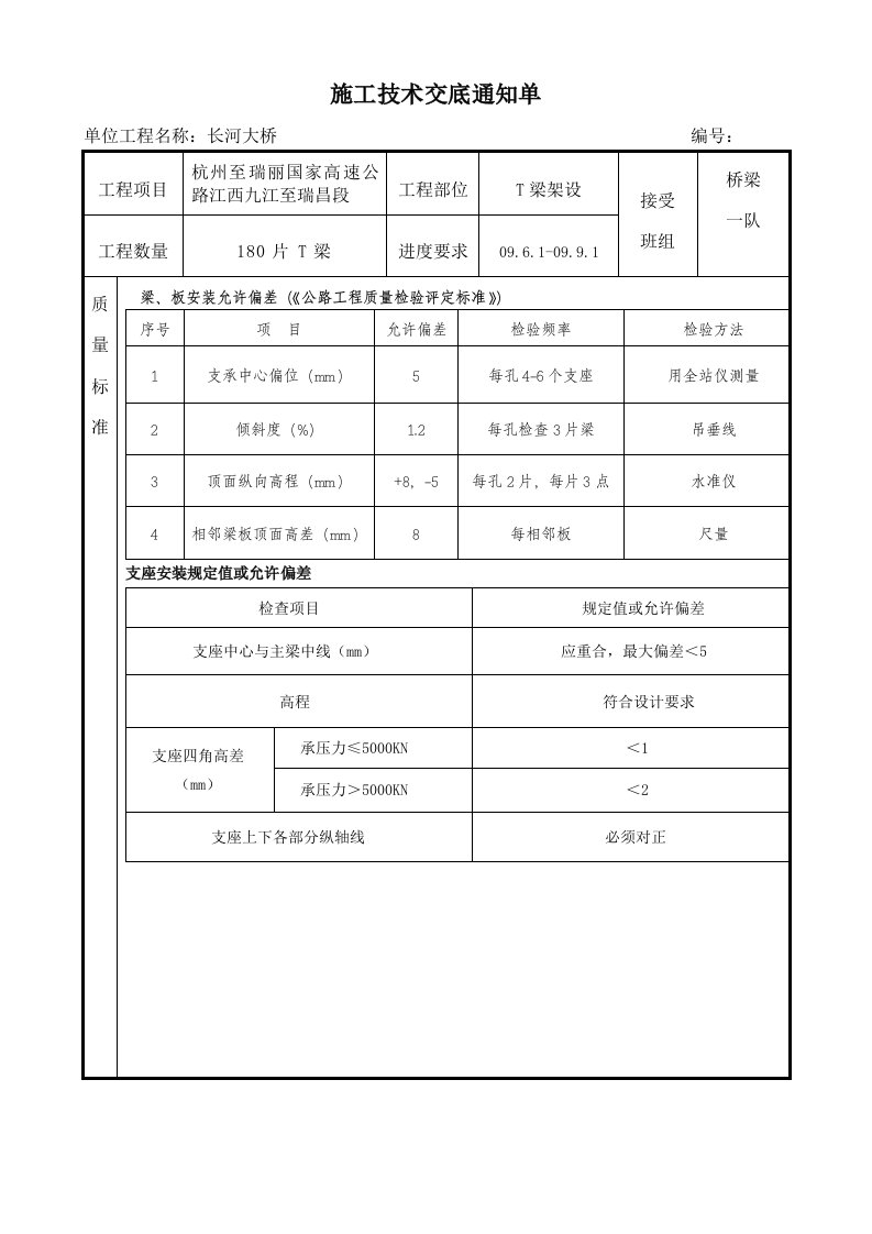 T梁架设技术交底