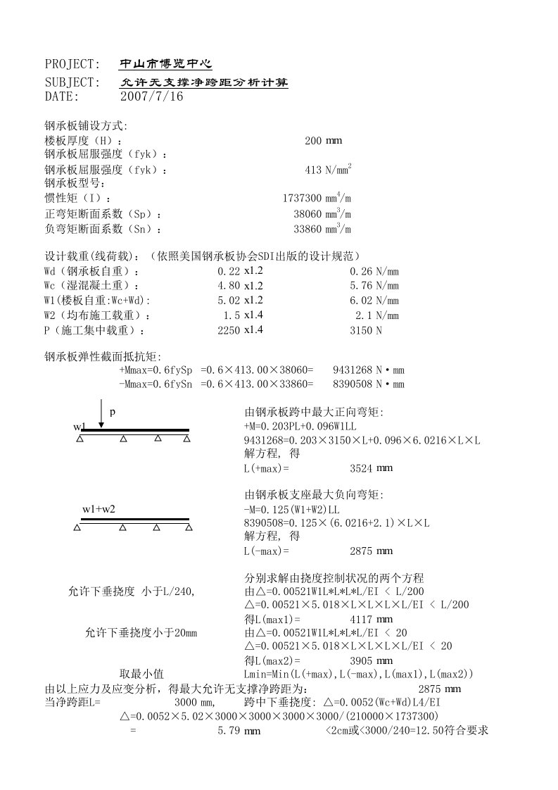 闭口型压型钢板组合楼板验算