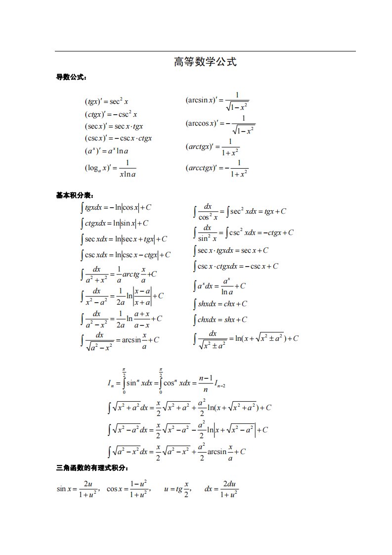 考研数学公式大全(清晰版,)