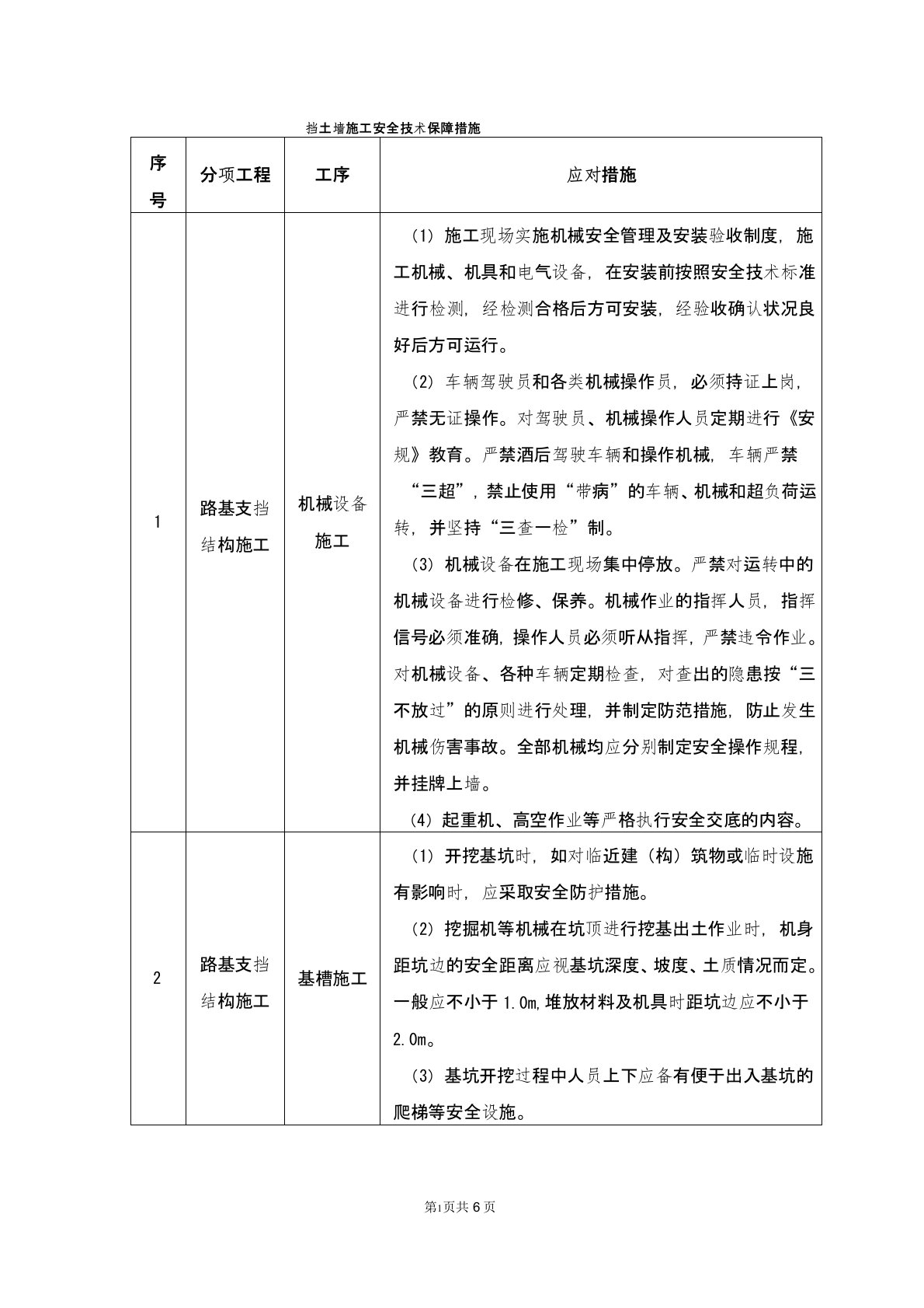 挡土墙施工安全技术保障措施