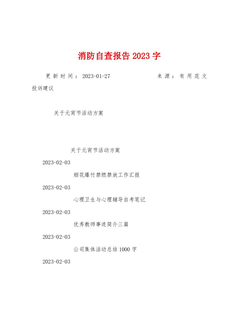 消防自查报告2023年字