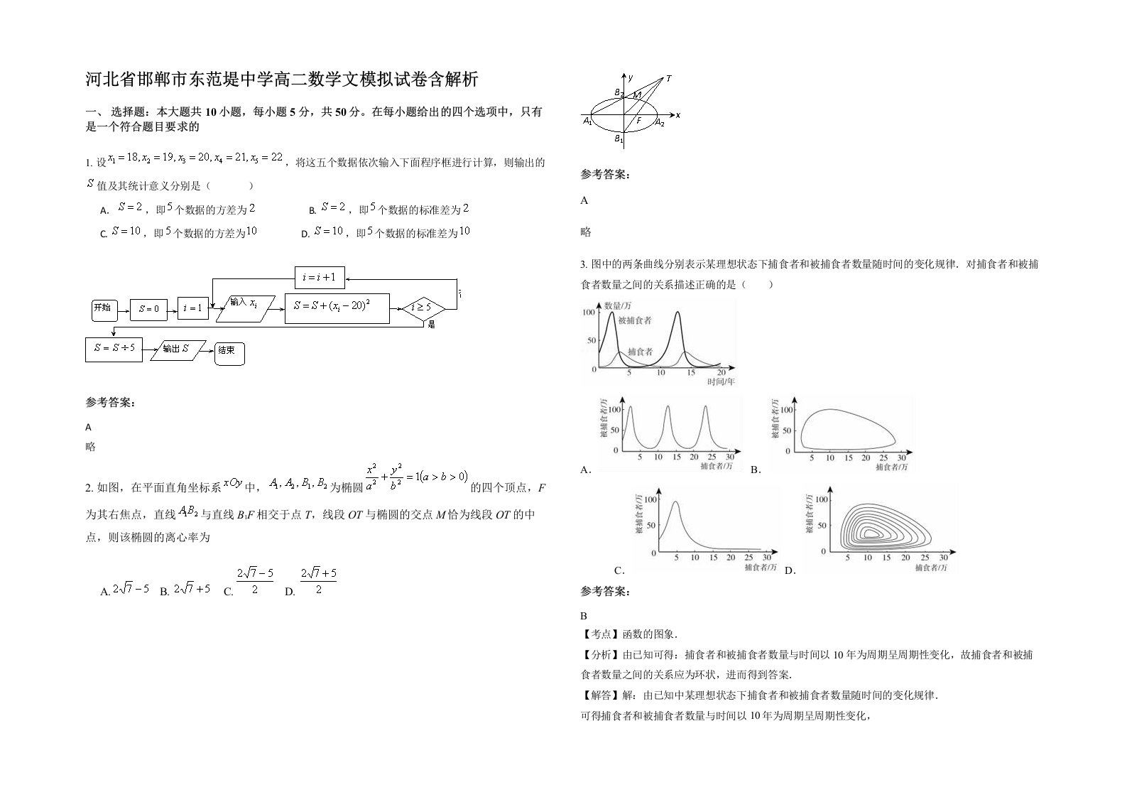 河北省邯郸市东范堤中学高二数学文模拟试卷含解析