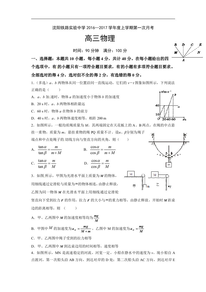 辽宁省沈阳市2017届高三上学期第一次月考物理试题