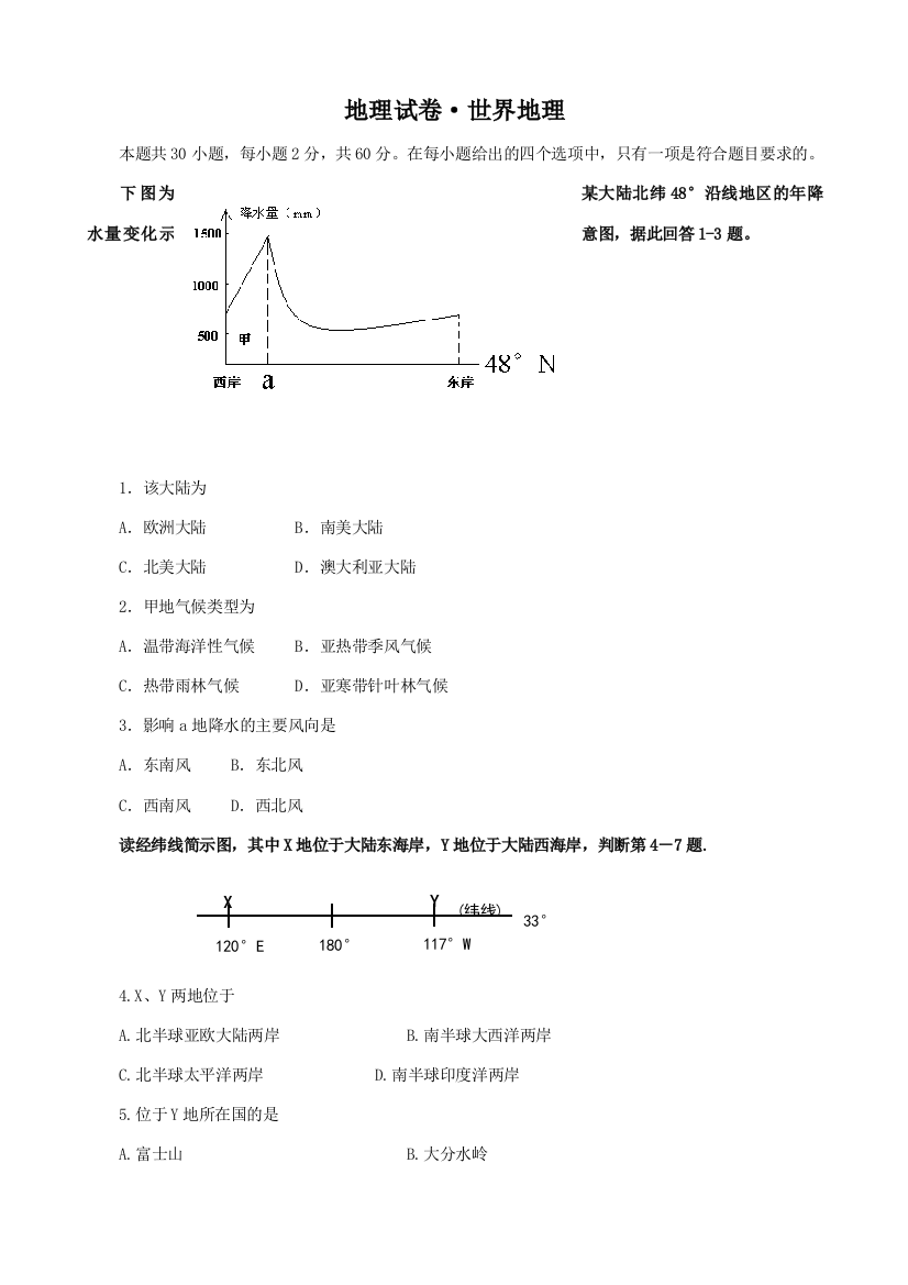 自编世界地理概论题