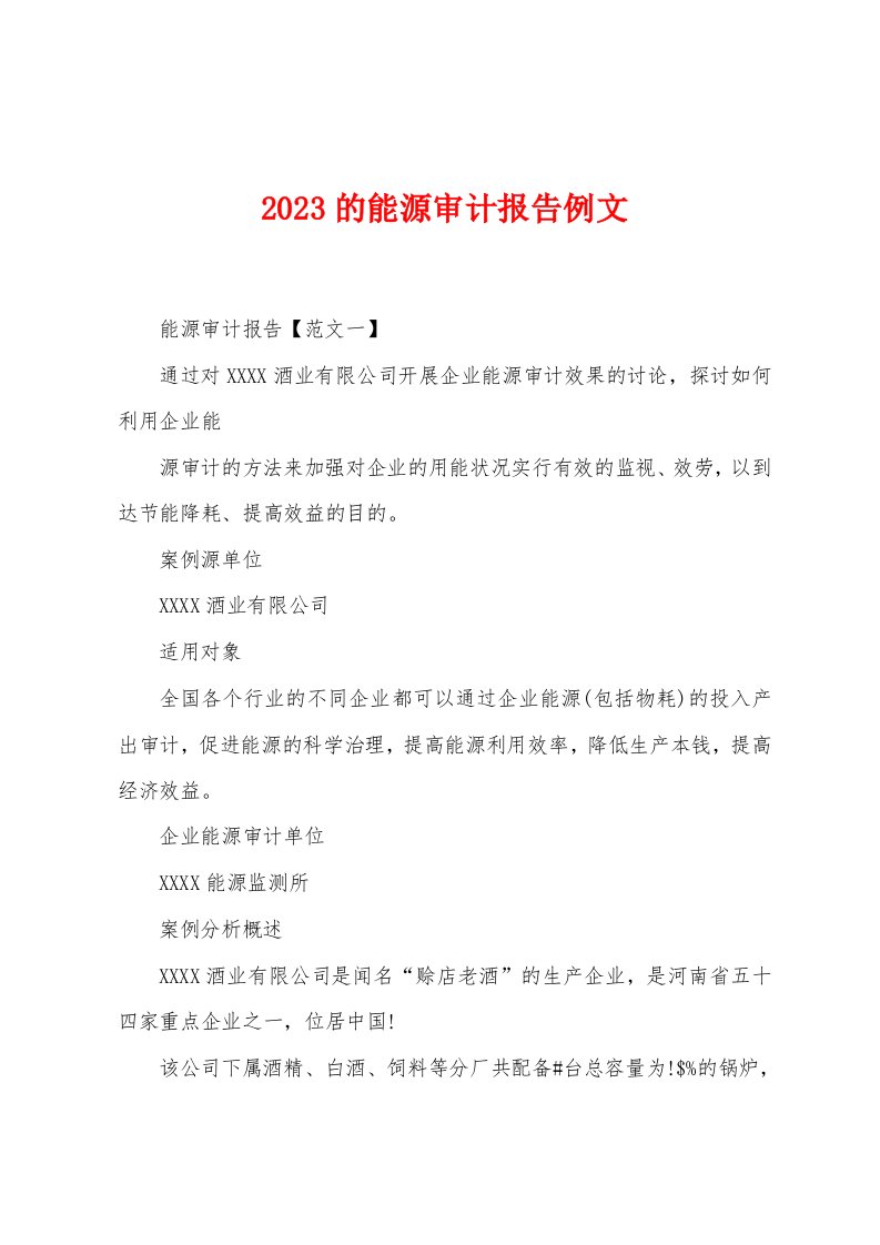 2023年的能源审计报告例文