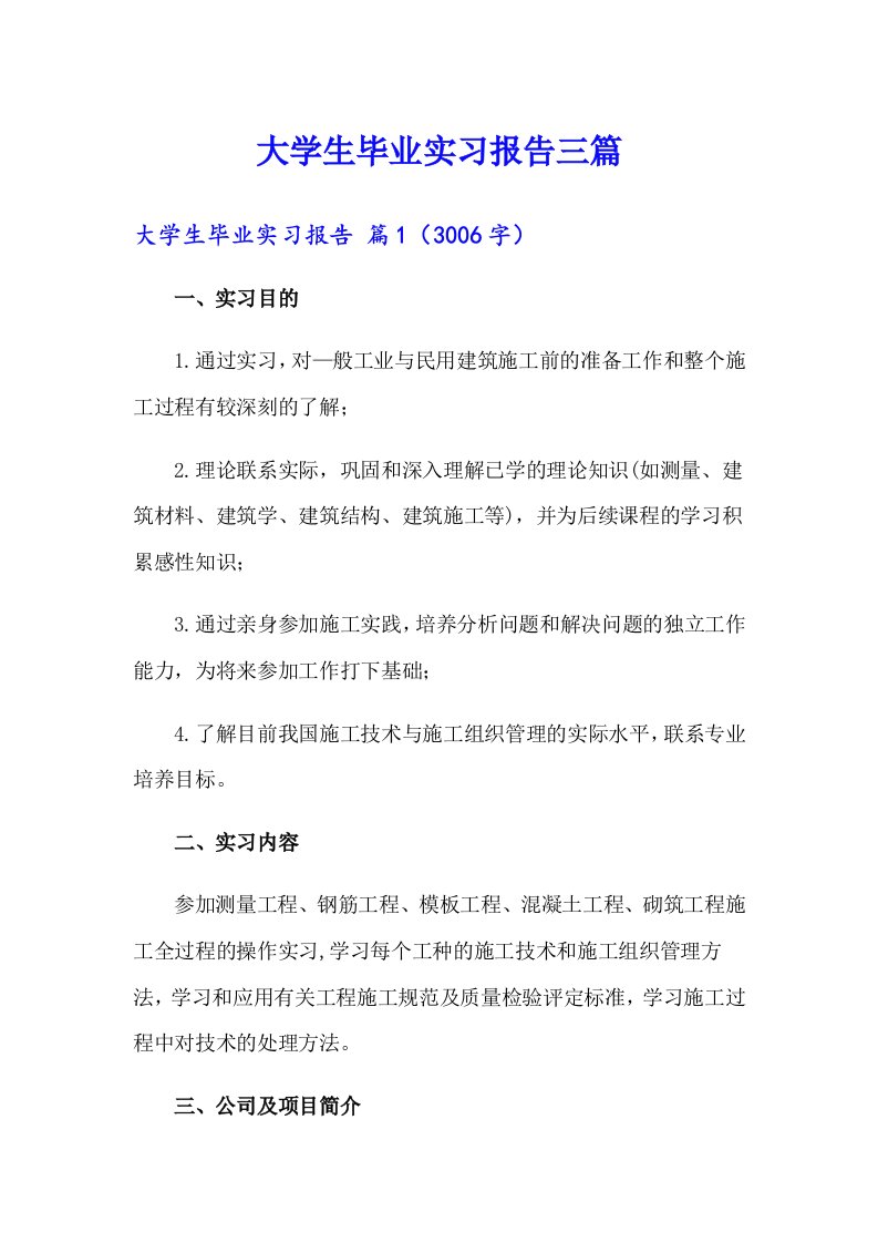 【新编】大学生毕业实习报告三篇