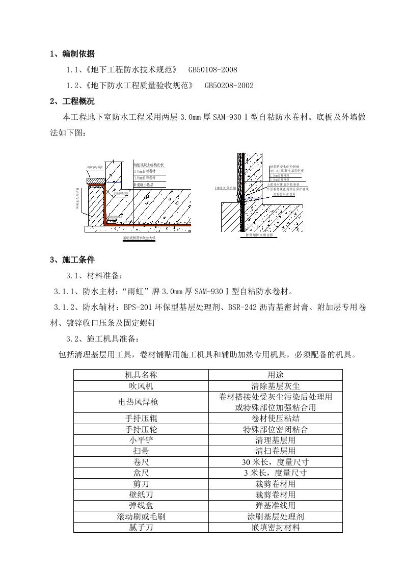 地工程自粘防水卷材施工方案