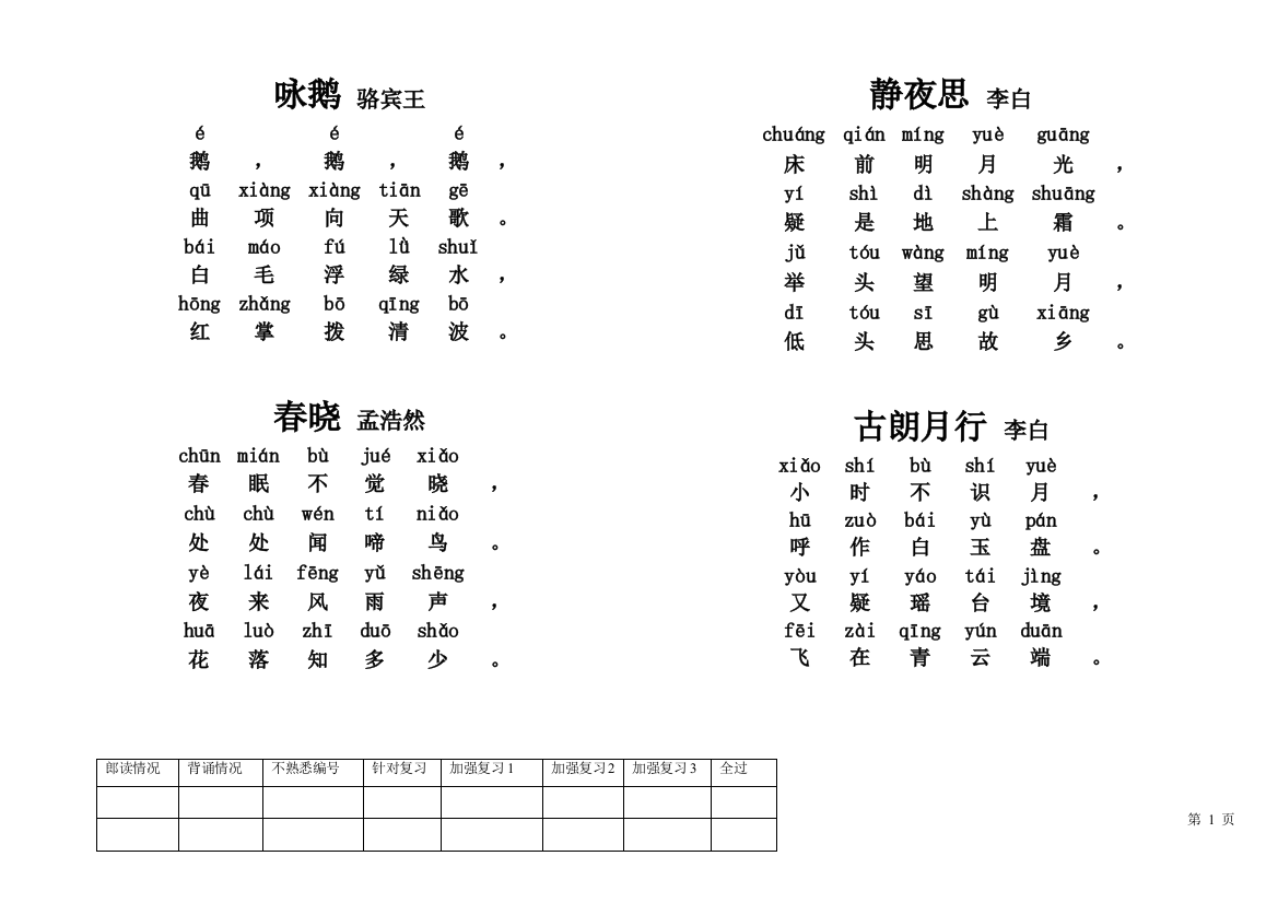 小学生-背诵古诗拼音版80首已排好版(word文档良心出品)