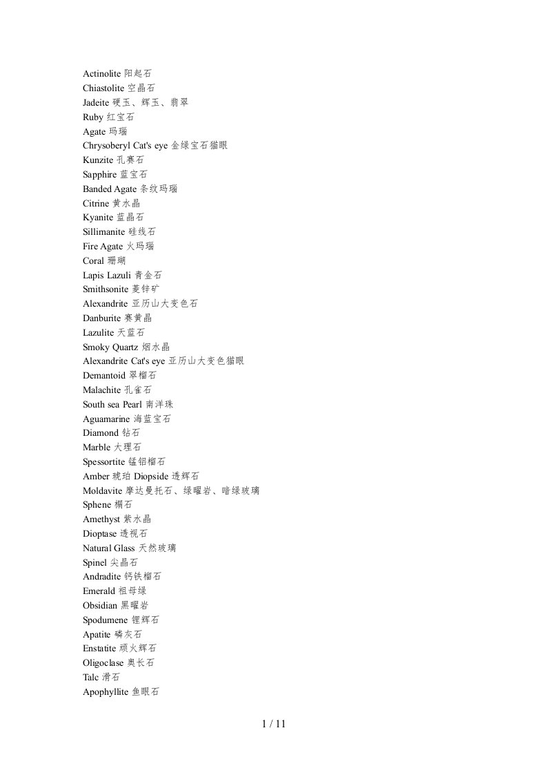 宝石珠宝相关英语词汇