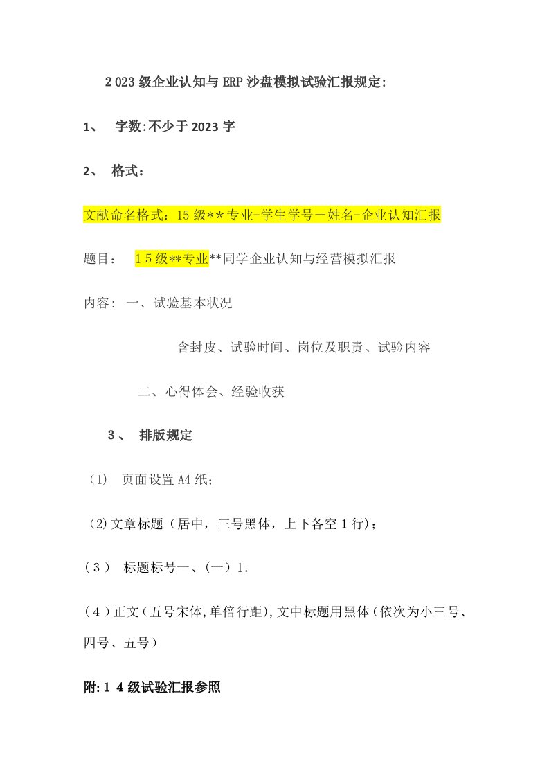 2023年企业认知与ERP沙盘模拟实验报告要求