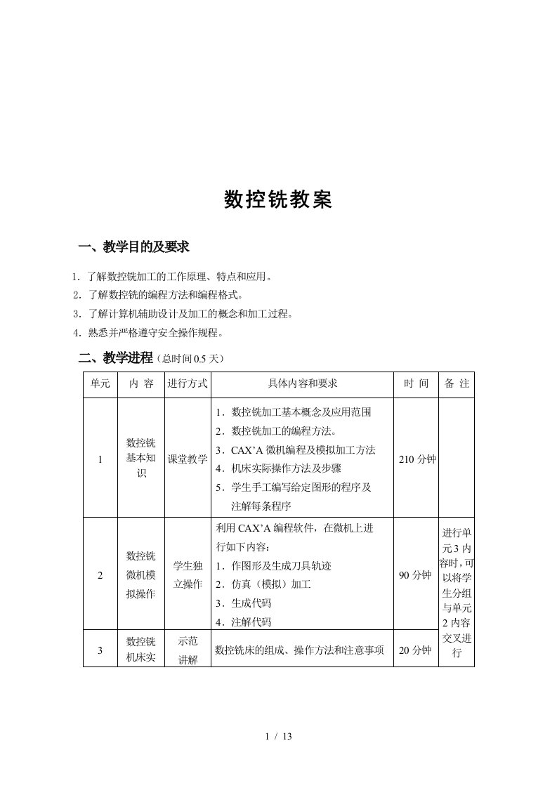 数控铣的相关教学资料