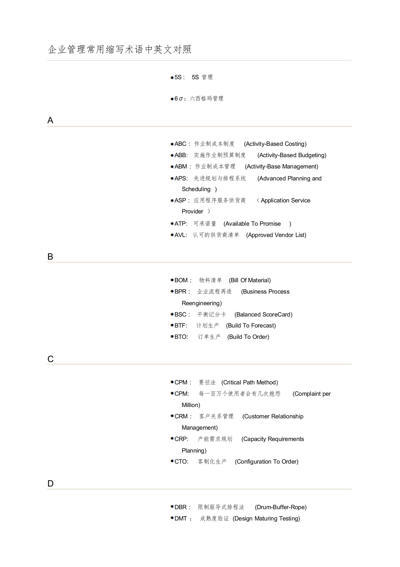 企业管理常用缩写术语中英文对照