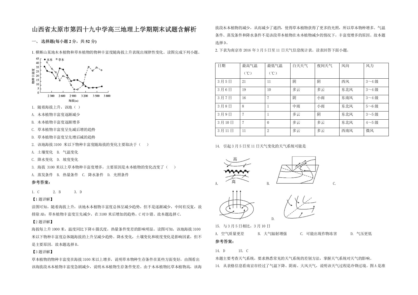 山西省太原市第四十九中学高三地理上学期期末试题含解析