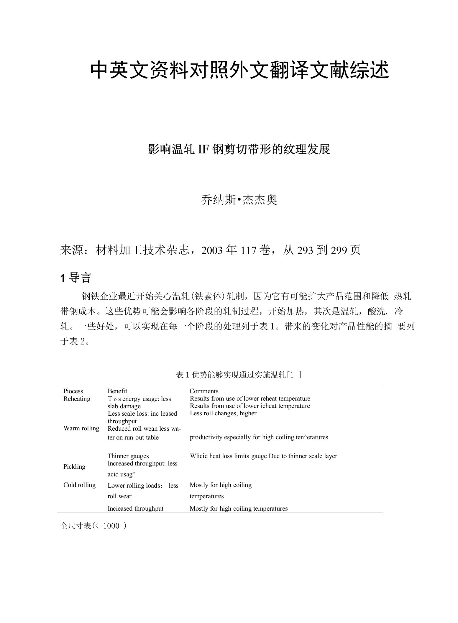 冶金技术钢铁温轧中英文资料对照外文翻译文献综述