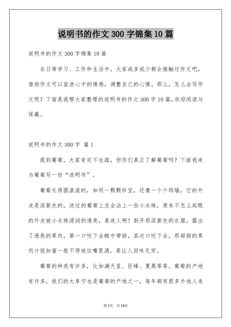 说明书的作文300字锦集10篇