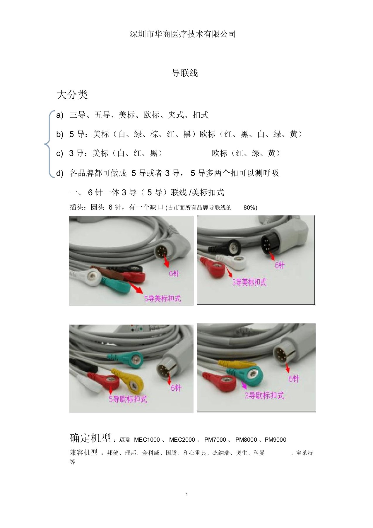 监护仪一体心电导联线知识