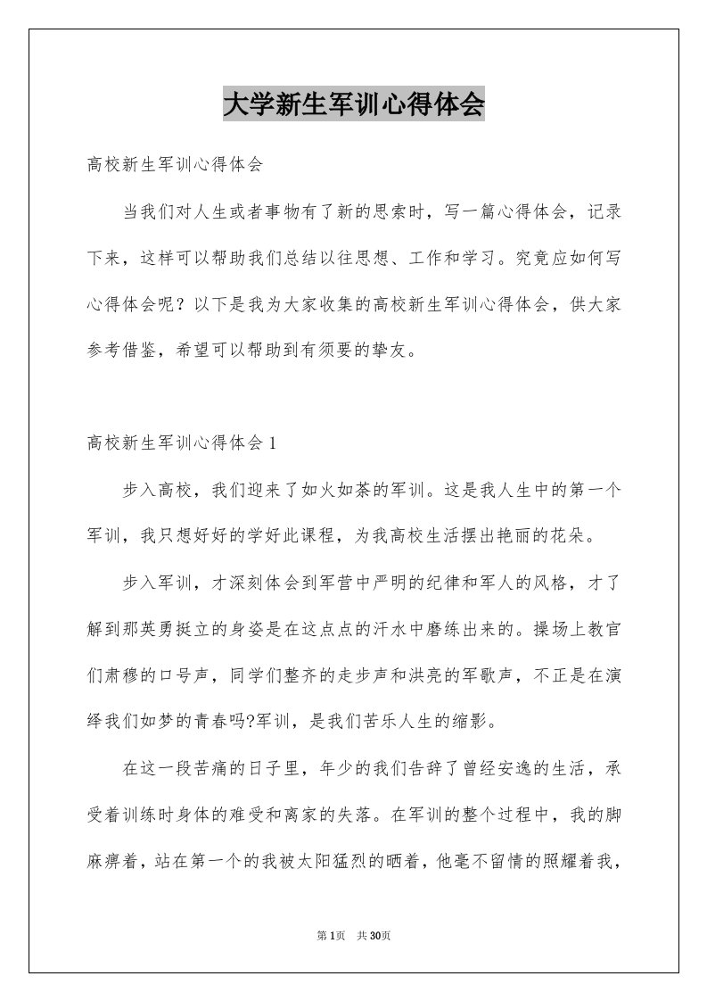 大学新生军训心得体会例文0