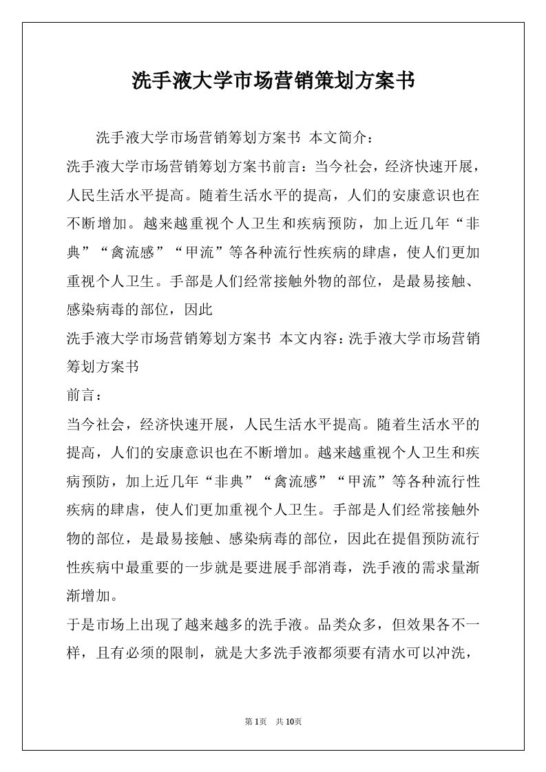 洗手液大学市场营销策划方案书