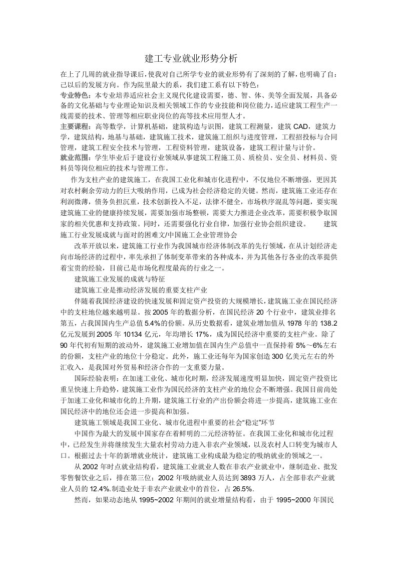 建工专业就业形势分析