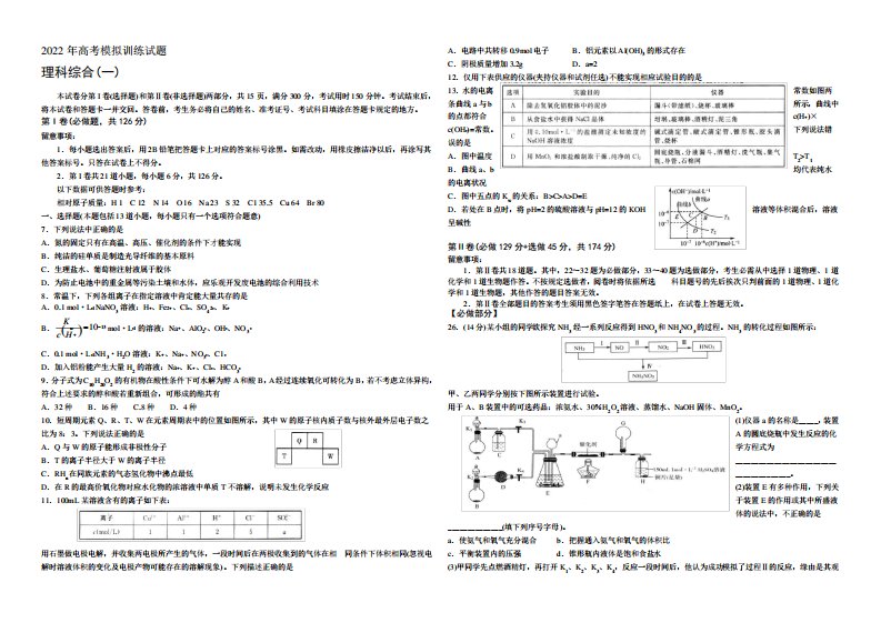 山东省潍坊市2024届高三下学期4月份高考模拟训练化学试题