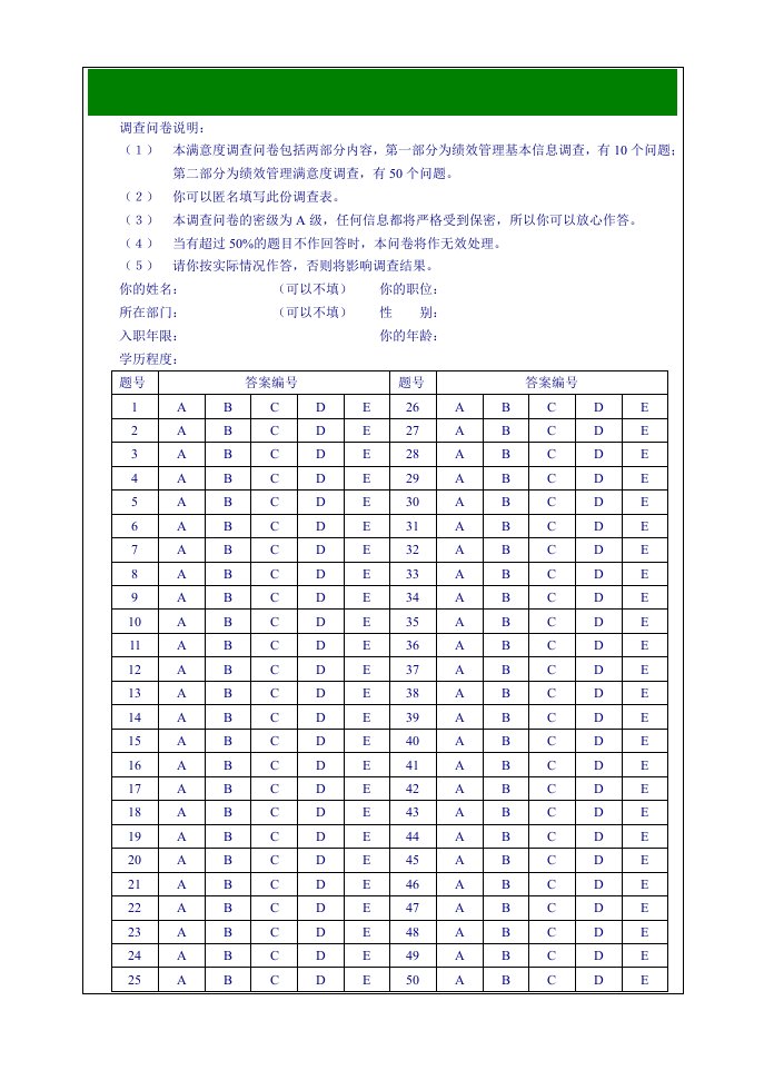 绩效管理满意度调查