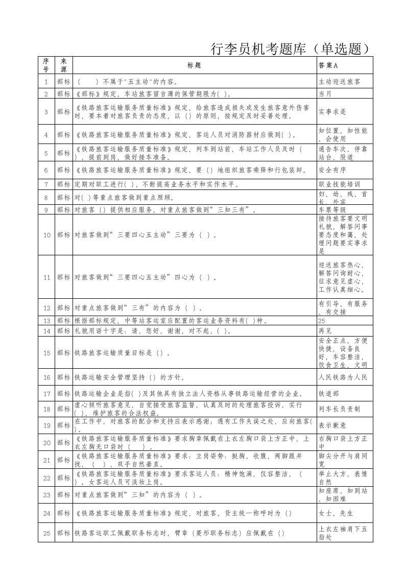 行李员题库