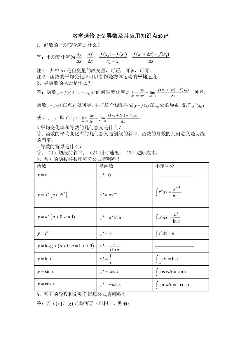 (完整word版)高中数学人教版选修2-2导数及其应用知识点总结(2)-推荐文档