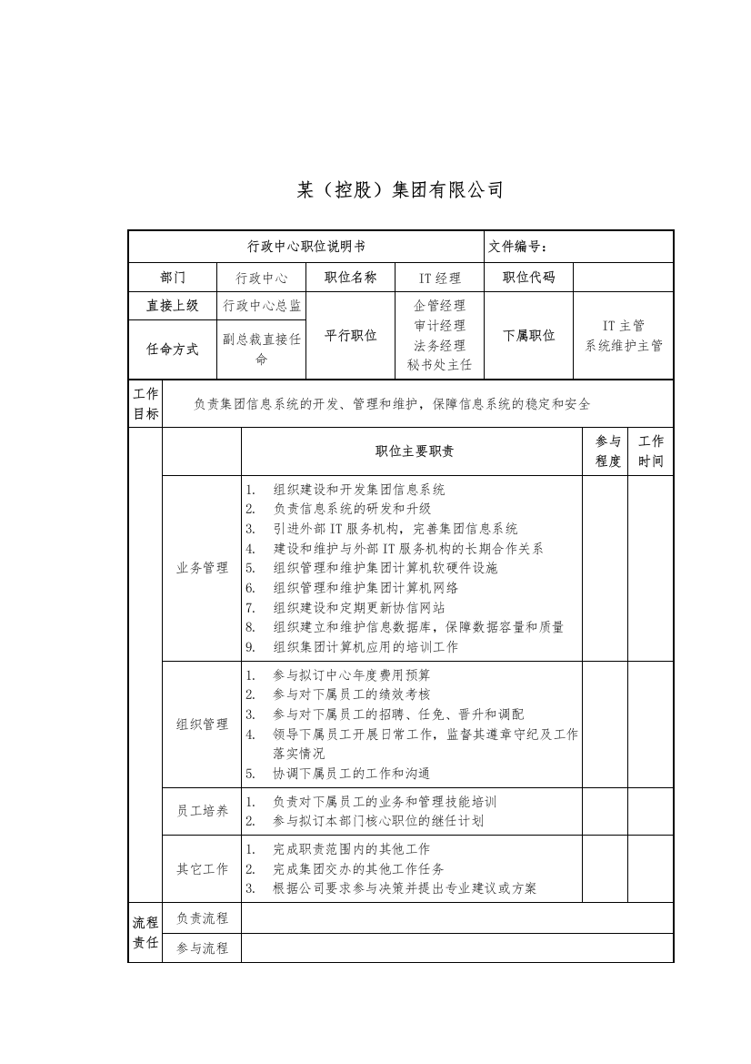 IT经理岗位说明书