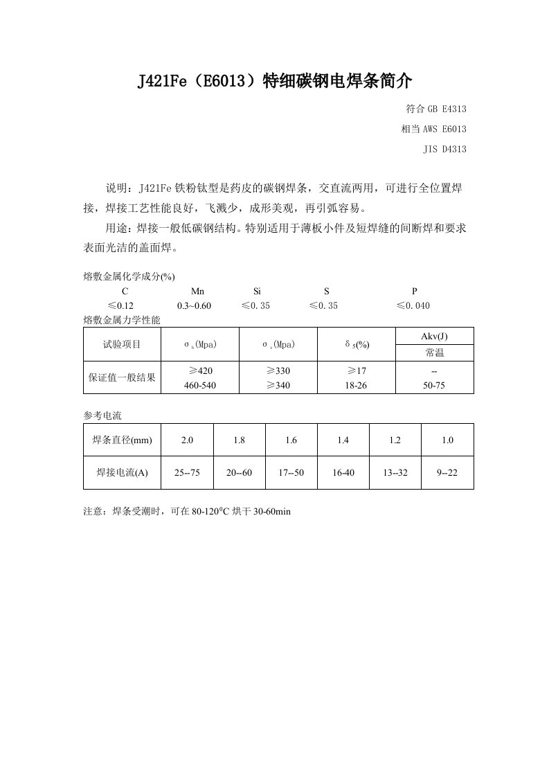 J421Fe(E6013)特细碳钢电焊条简介