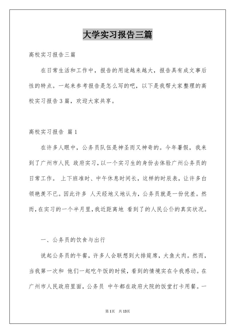 大学实习报告三篇例文8