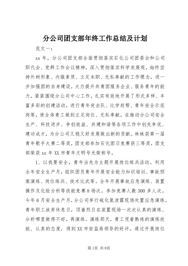 分公司团支部年终工作总结及计划