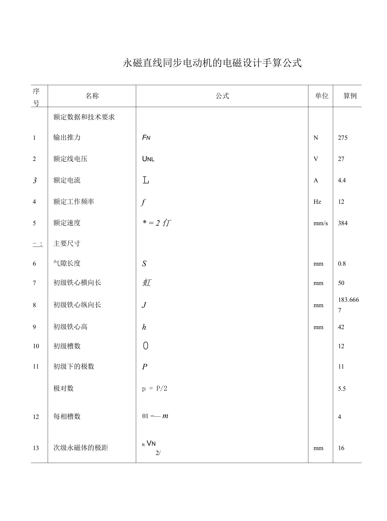 直线电机的手算公式