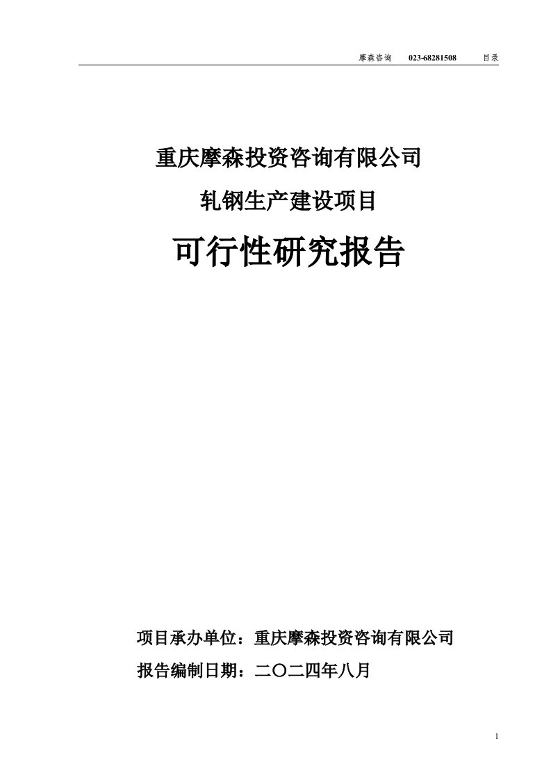 轧钢项目可行性研究报告（发改委审批·立项·备案）