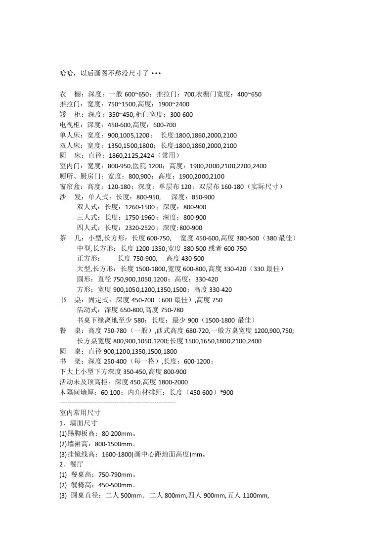 最新室内设计必备尺寸终稿