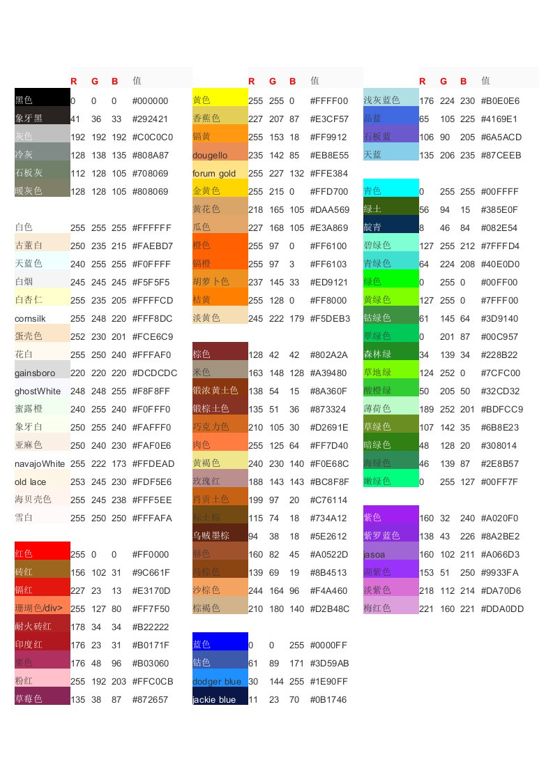 常用RGB三原色