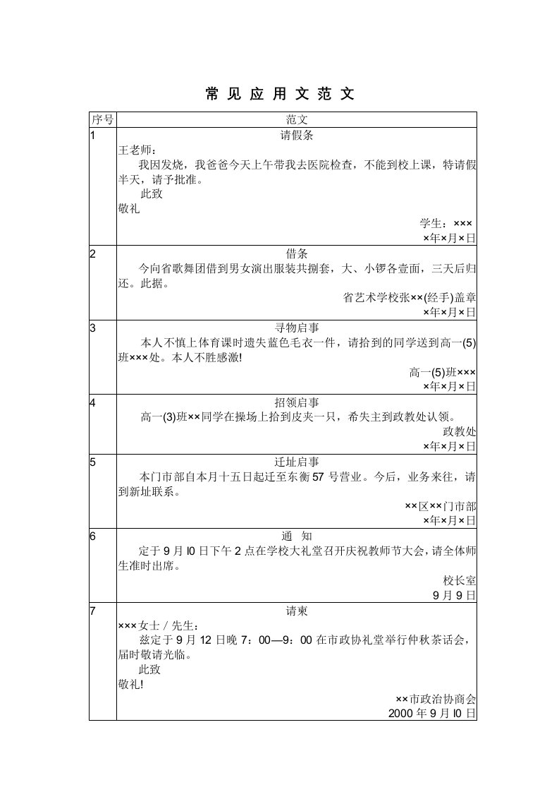 常见应用文范文