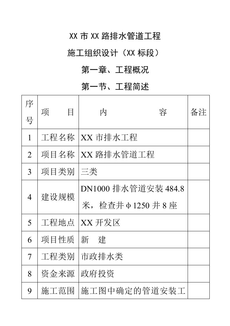 某市排水管网工程施工组织设计方案